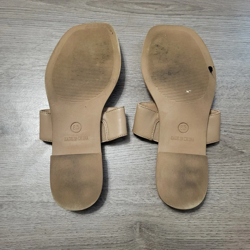 Steve Madden Ariellah Tan Chain Link Square Toe Thong Sandals Womens 8.5 Nude